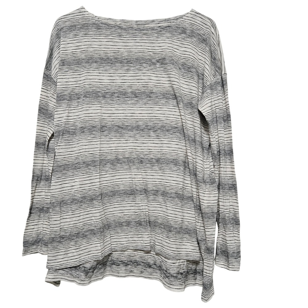 EILEEN FISHER Striped Boat Neck Long Sleeve Top Wm S White Gray Lagenlock Boxy